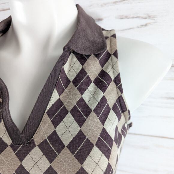 Madden NYC Argyle Print Brown Sleeveless Knit Dress Sz Medium New with Tags - Picture 3 of 7